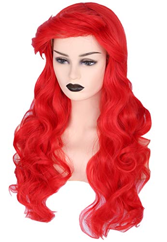 Product Cover Topcosplay Ariel Wig Adult Women Halloween Costume Wigs Red Long Curly Cosplay Wig