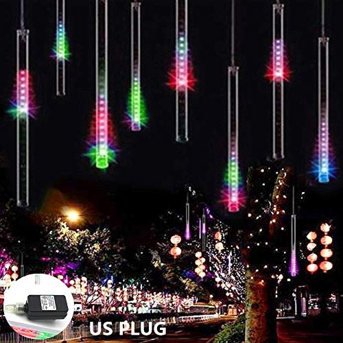 Product Cover Weepong Meteor Shower Lights UL Certified 144 LED Falling Rain Lights with 30cm 8 Tubes Falling rain Drop Christmas Lights Icicle Cascading Lights for Halloween Party Holiday Garden Tree, Multicolor