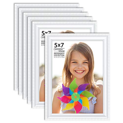 Product Cover Langdon House 5x7 Picture Frames (6 Pack, White) White Picture Frame Set, Wall Mount or Table Top, Set of 6 Prosperity Collection