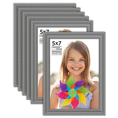 Product Cover Langdon House 5x7 Picture Frames (6 Pack, Gray) Gray Picture Frame Set, Wall Mount or Table Top, Set of 6 Prosperity Collection