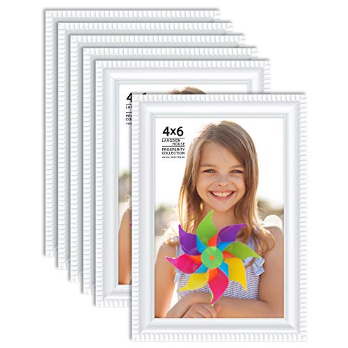 Product Cover Langdon House 4x6 Picture Frames (6 Pack, White) White Picture Frame Set, Wall Mount or Table Top, Set of 6 Prosperity Collection