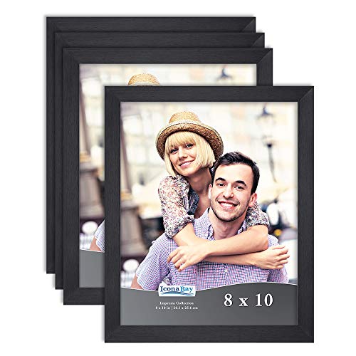 Product Cover Icona Bay 8x10 Picture Frame Pack (4 Pack, Black) 8 x 10 Frame, Tabletop and Wall Hang Hardware Included with Photo Frames, Impresia Collection