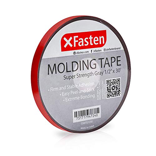 Product Cover XFasten Super Strength Automotive Molding Tape, Gray, 1/2-Inch x 30-Foot, Double Sided Exterior Mounting Tape for Auto Body Molding, Trim, Side Mirror, Emblem, Nameplate and Outdoor Applications