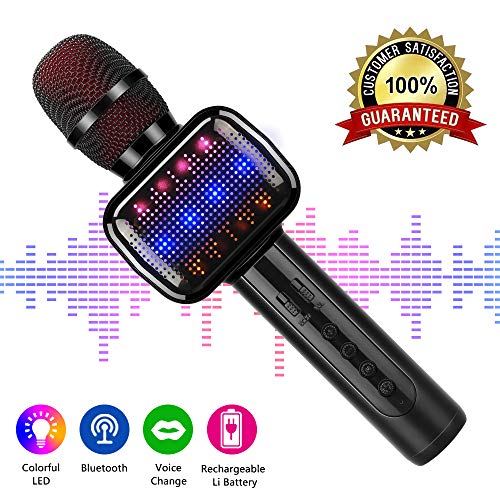 Product Cover Leeron Karaoke Microphone, Microphone for Kids Wireless Bluetooth Portable Handheld Karaoke Machine for Party Home Birthday Christmas Gifts and Toys for Boys Girls Age 12 15(Black)