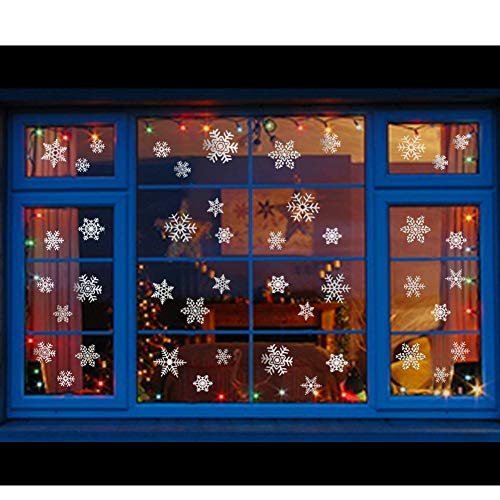 Product Cover Uimiqc Glitter Snowflake Window Clings 114 pcs Reusable Sparkly Static Window Clings for Christmas Holiday Winter Window Decorations Multi-Size (Silver, 114 pcs)