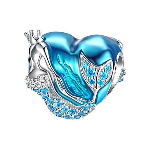 Product Cover FOREVER QUEEN Mermaid Charms fit Pandora Charms Bracelet 925 Sterling Silver Charms Bead CZ Heart Shape Blue Enamel Bead Ocean Sea Charm for Snake Bracelets Necklace Women Girls Gift (Mermaid Charm)