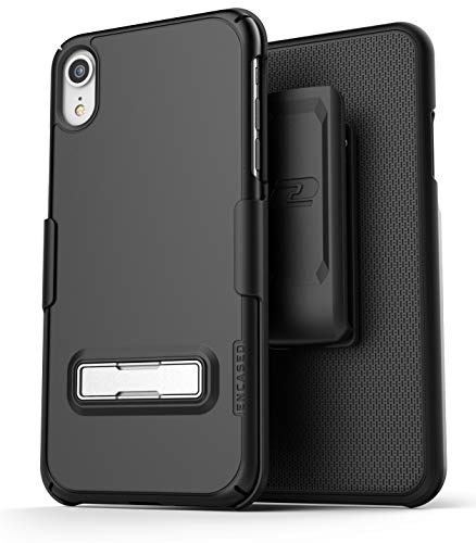 Product Cover Encased (Ultra Slim) iPhone XR Belt Clip Case with Kickstand (2018) Thin Fit Slimline Series w/Swivel Holster (Black)
