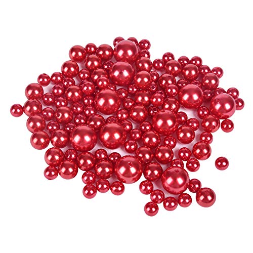 Product Cover Z-synka Assorted Plastic Bead Pearls,DIY Jewelry Necklaces, Table Scatter, Wedding, Birthday Party Home Decoration, Event Supplies (8 Ounce Pack, 100 Pieces) (Red, 10mm/14mm/20mm)
