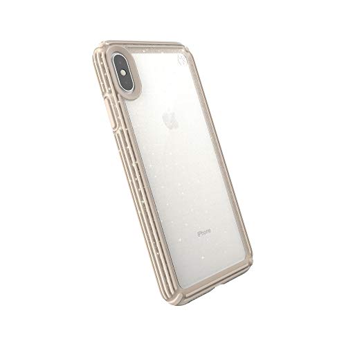 Product Cover Speck Products Presidio V-Grip iPhone Xs Max Case, Clear with Gold Glitter/Calfskin Brown