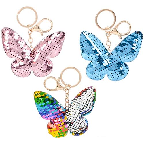 Product Cover Rhode Island Novelty 3 Inch Flip Sequin Plush Butterfly Keychains Set of 3 Styles May Vary