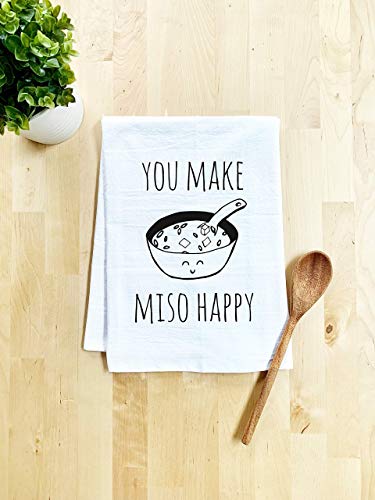 Product Cover Funny Kitchen Towel, You Make Miso Happy, Flour Sack Dish Towel, Sweet Housewarming Gift, White