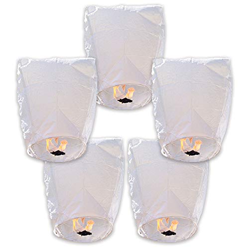 Product Cover Just Artifacts 5 ECO Wire-Free Flying Chinese Sky Lanterns (Set of 5, Wire-Free Eclipse, White) - 100% Biodegradable, Environmentally Friendly Lanterns!