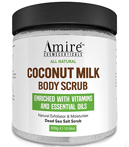 Product Cover Coconut Milk Scrub For Body And Face - 100% Pure Dead Sea Salt Exfoliating and Moisturizing Scrub For Cellulite Stretch Marks, Acne and Varicose Veins with Vitamin E, Shea Butter, Argan Oil