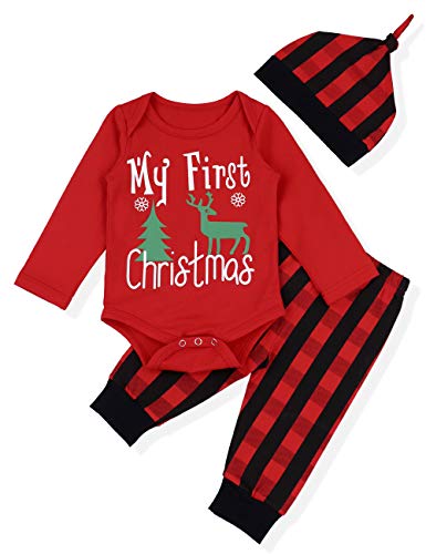 Product Cover Baby Christmas Outfit Newborn Boys My First Christmas Deer&Tree Print Top + Long Pants Clothes Sets