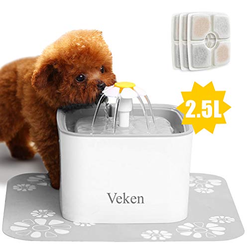 Product Cover Veken Pet Fountain, 84oz/2.5L Automatic Cat Water Fountain Dog Water Dispenser with 3 Replacement Filters & 1 Silicone Mat for Cats, Dogs, Multiple Pets, Grey