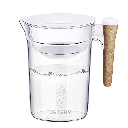 Product Cover JETERY Water Filter Pitcher 10 Cup Long-Lasting Purifier with Wooden Handle, Fast Filtration with Patented ACF Military Technology, BPA Free Kitchen Home Office Use