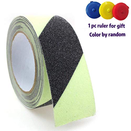 Product Cover Anti Slip Traction Tape Glow in Dark 2 Inch x16.4 Ft Strong Grip Waterproof Friction Abrasive Adhesive for Stairs Tread Step Indoor and Outdoor Black Green Stripes