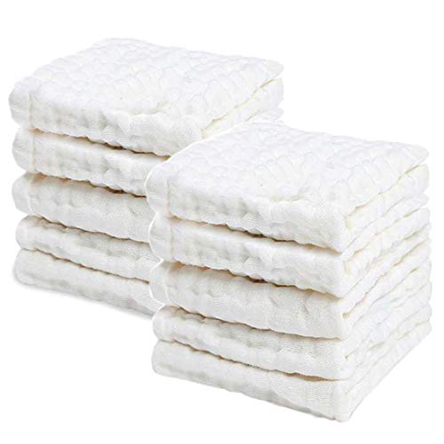Product Cover PPOGOO Baby Muslin Washcloths Natural Purified Cotton Baby Wipes Soft Newborn Baby Face Towel Baby Shower Gift 10 Pack Multipurpose