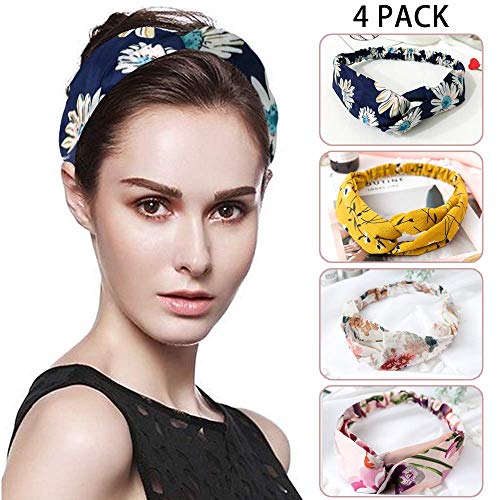Product Cover SAYGOGO Headbands for Women,Yoga Wide Hairband+Criss Cross Fabric Head Band,Boho Cute Turban Headbands for Washing Face,Bohemian Floral Style+Vintage Elastic Head Wrap,4-Pack Women's Hair Accessories