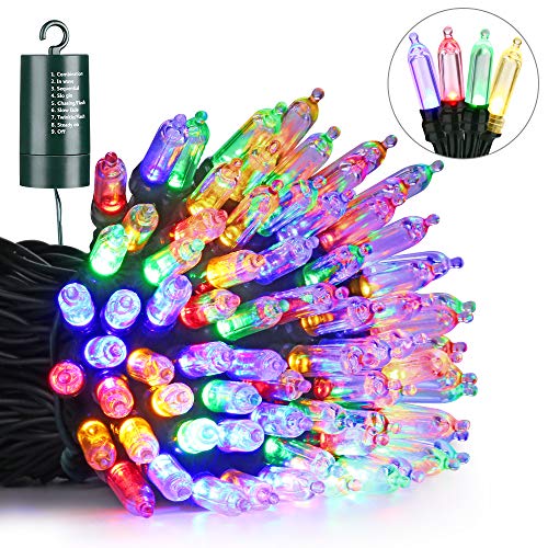 Product Cover Battery LED Christmas Lights, 33ft 100 LED String Lights Waterproof with 8 Modes & Automatic Timer for Home, Patio, Lawn, Garden, Party and Holiday Decorations (Multicolor)