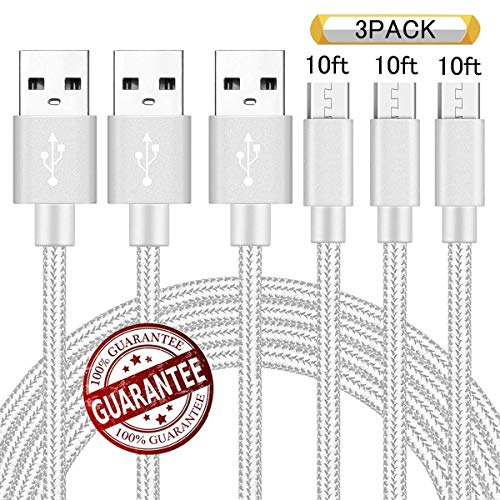 Product Cover 10FT Micro USB Android Charger Cable 3Pack Phone Fast Charging Cord For Samsung Galaxy S7 S6 Edge J7 J3 Note 5/4 LG Stylo 2/3 V10 K20 K30 Xbox One S/X Playstation 4 dualshock 4 Controller