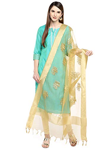 Product Cover Dupatta Bazaar Woman's Beige Organza Dupatta with Gold Embroidery