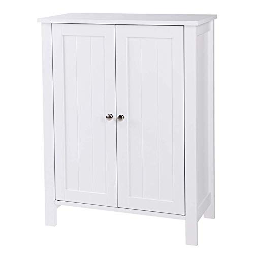 Product Cover Bonnlo Bathroom Cabinet Free Standing Floor Storage with Double Door Adjustable Shelf Space Saver Decorative Modern Bathroom Furniture White
