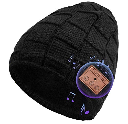 Product Cover Bluetooth Beanie Hat V5.0 Wireless Music Hat Knit Cap with Headphone & Mic for Men Women (Black)