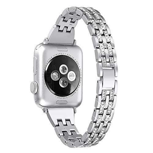Product Cover Secbolt Bling Bands Compatible Apple Watch Band 38mm 40mm iWatch Series 5/4/3/2/1 Diamond Rhinestone Metal Jewelry Wristband Strap, Silver
