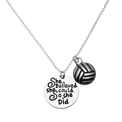 Product Cover Sportybella Volleyball Necklace - Volleyball She Believed She Could So She Did Jewelry - Perfect Volleyball Gifts for Players