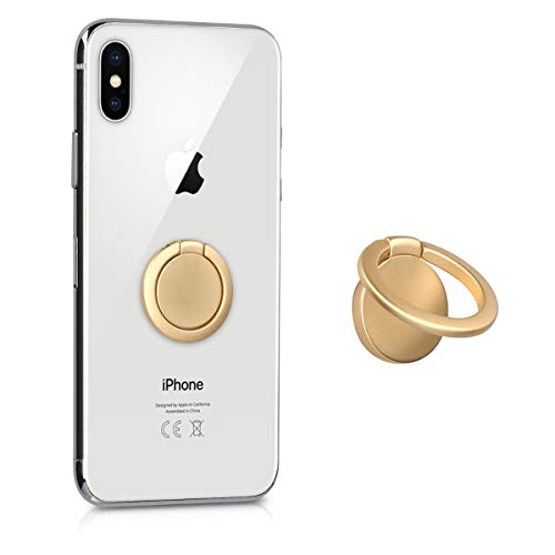 Product Cover kwmobile Phone Ring Holder Stand - Gold Finger Grip and Kickstand for Cases and Back of Phones - Self-Adhesive Stick-On Mount - Round Design