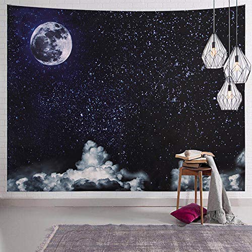Product Cover SENYYI Moon Stars Wall Tapestry Wall Hanging Outer Space and Galaxy Tapestry Night Sky with White Cloud Home Decor for Room (51.2 x 59.1 inches)
