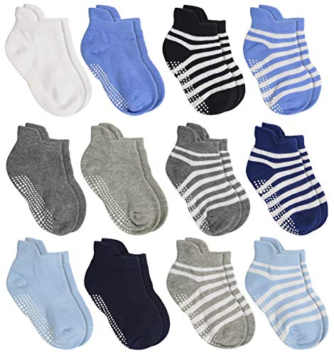 Product Cover Aminson Anti Slip Non Skid?Ankle Socks With Grips , 12 Pairs Assorted, 12-36 Months