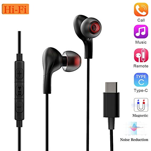 Product Cover USB Type C Earphones, Wired in-Ear Extra Bass Noise Cancelling Headphones Magnetic Earbuds with Mic & Remote, Sports Headset for Google Pixel 2/XL, HTC 10/U11, Essential Phone and Type-c Devices