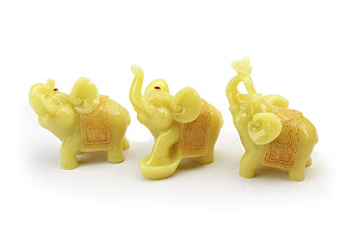 Product Cover We pay your sales tax Feng Shui Set of 3 Elephant Statues Wealth Lucky Figurines Home Decor Housewarming Congratulatory Gift (Yellow Jade)