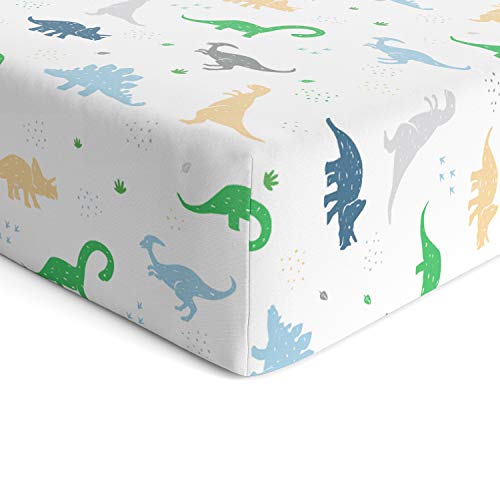 Product Cover Baby Fitted Crib Mattress Sheets 1 Pack by Cuddly Cubs | Toddler Bed Sheet | Dinosaur Crib Sheets for Boy or Girl | Stretchy Jersey Cotton