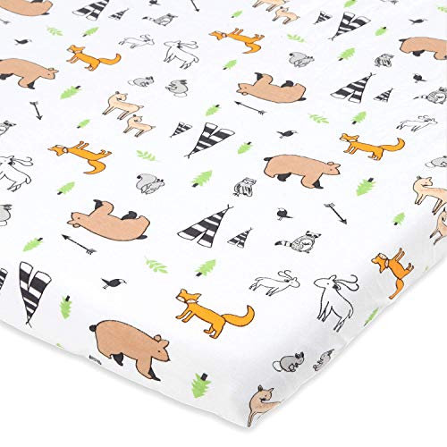 Product Cover Woodland Animals Pack n Play Playard Sheet Compatible with Graco | Pure Jersey Cotton Unisex Mini Portable Crib Sheet