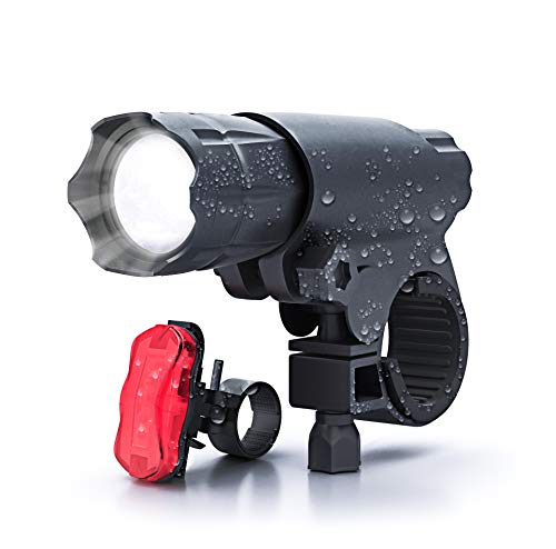 Product Cover K-Brands Bike Light Set - Front and Back LED Headlight & Tail Light - Bright 200 Lumens Bicycle Flashlight Best Road Safety Lighting for Night Cycling - Fits All Bikes