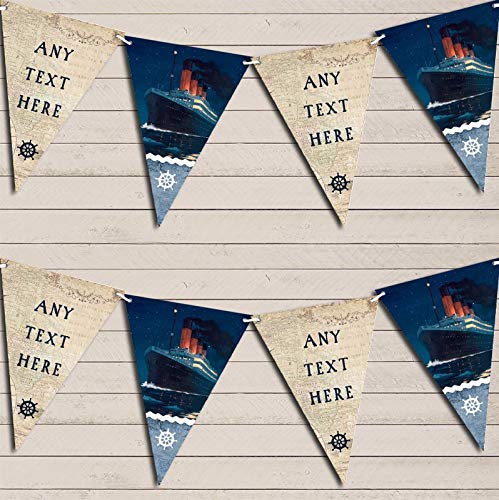 Product Cover Vintage Nautical Map Sea Ship Titanic Personalized Birthday Bunting Garland Banner Decoration