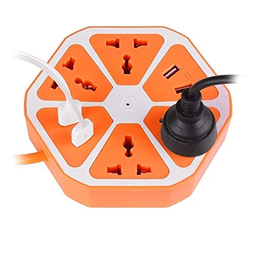 Product Cover Teconica SB_06 Hexagon Socket Power Strip with USB Charger | 4-Outlet & 4-USB Power Socket Extension Board/Cord| Mobile Charging USB Power Hub (Assorted Colour)
