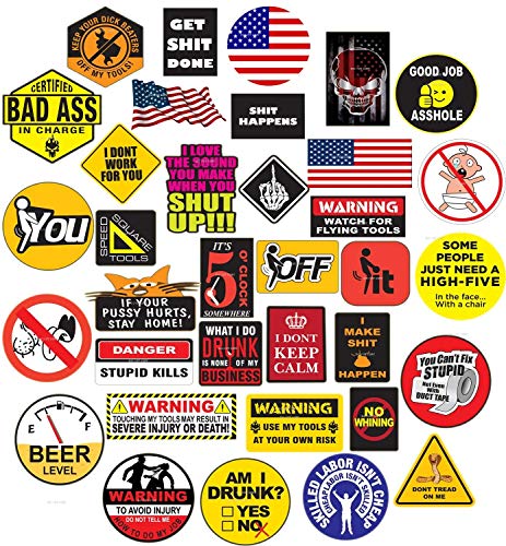 Product Cover 35 Hard Hat Sticker,Tool Box Stickers- 100% Plastic(Vinyl), Funny Decals Construction, Electrician, Oilfield, Fire Crew, Mechanic- Skateboard Sticker Decal.