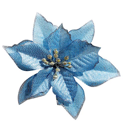 Product Cover DERVONUNS Poinsettia Christmas Decorations Glitter Poinsettia Flowers for Christmas Tree Decorations(12Pack)(Blue)