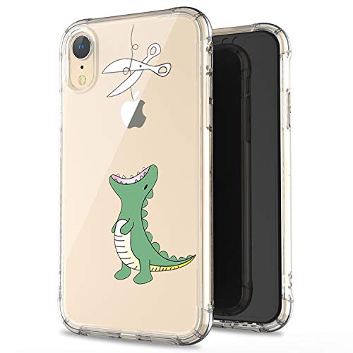 Product Cover JAHOLAN Compatible iPhone XR Case Clear Cute Amusing Whimsical Design Green Hungry Dinosaur Flexible Bumper TPU Soft Rubber Silicone Cover Phone Case for iPhone XR 2018 6.1 inch