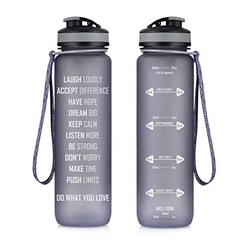 Product Cover Artoid Mode 32oz Motivational Fitness Workout Sports Water Bottle with Time Marker & Measurements, Goal Marked Times Helps You Hydrate, Flip Top Non Leak Design BPA Free
