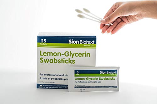 Product Cover Lemon Glycerin Swabs by Sion Medical. Temporary Relief of Minor Soreness and and Mouth Irritation, Dry Mouth and Fresh Breath. Moistened Swabsticks with Lemon Flavored 75 Count (25 Packs of 3 Units)