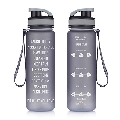 Product Cover Artoid Mode 17oz Motivational Fitness Workout Sports Water Bottle with Time Marker & Measurements, Goal Marked Times Helps You Hydrate, Flip Top Non Leak Design and BPA Free