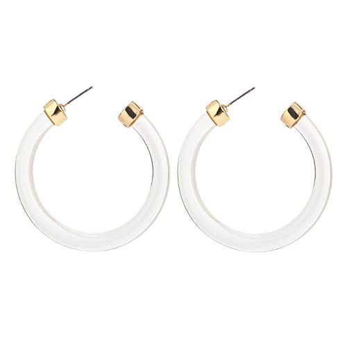 Product Cover LEGITTA Leia Resin Hoop Earrings Transparent White Acrylic Round Circle Dangle Ear Drops Fashion Statement Jewelry for Women Girls L118TW