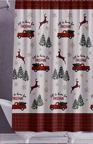 Product Cover Winter Wonder Lane Retro Truck Shower Curtain with Christmas Tree Hooks Set