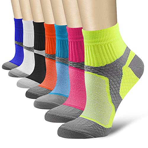 Product Cover Compression Socks for Women and Men Sport Plantar Fasciitis Arch Support Low Cut Running Gym Compression Foot Socks/Foot Sleeves 15-20 mmHg Best for Sports Nursing Athletic Edema Travel(Multi 02,L/XL)