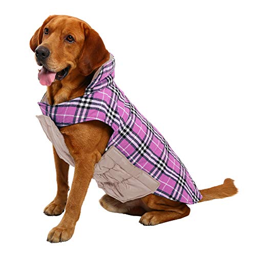 Product Cover MIGOHI Dog Jackets for Winter Windproof Waterproof Reversible Dog Coat for Cold Weather British Style Plaid Warm Dog Vest for Small Medium Large Dogs Pink S